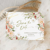 Bohoフローラ金ゴールド幾何学的結婚な葉のQrコード セーブザデート