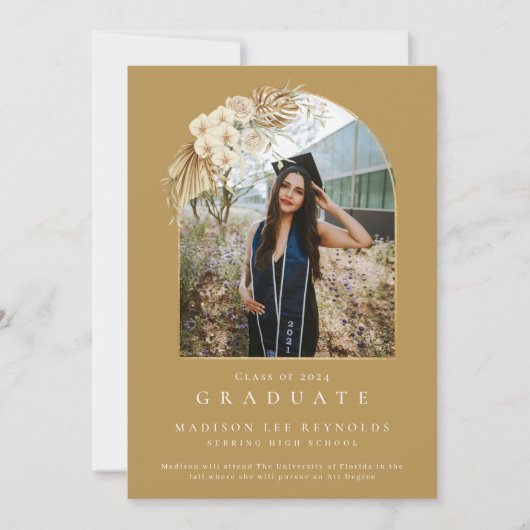 Bohoフローラ高校写真卒業 招待状 (正面)