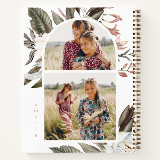 Bohoフローラ2枚の写真と名前ノートブック ノートブック (裏面)