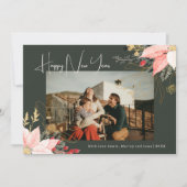 Bohoフローラ4枚フォトハッピーニューイヤーホリデーカード シーズンカード (正面)