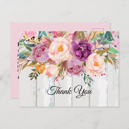 bohoフローラ、花サンキューカード インビテーションポストカード (正面/裏面)