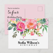 Bohoフローラ、花誕生日はがきの招待 インビテーションポストカード (正面/裏面)