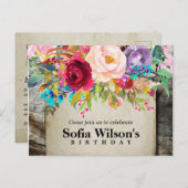 bohoフローラ、花誕生日はがき招待状 インビテーションポストカード (正面/裏面)