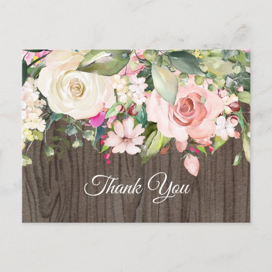 bohoフローラ、花誕生日サンキューカード インビテーションポストカード (正面)
