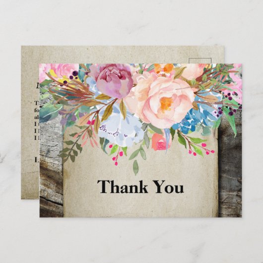 bohoフローラ、花誕生日サンキューカード インビテーションポストカード (正面/裏面)