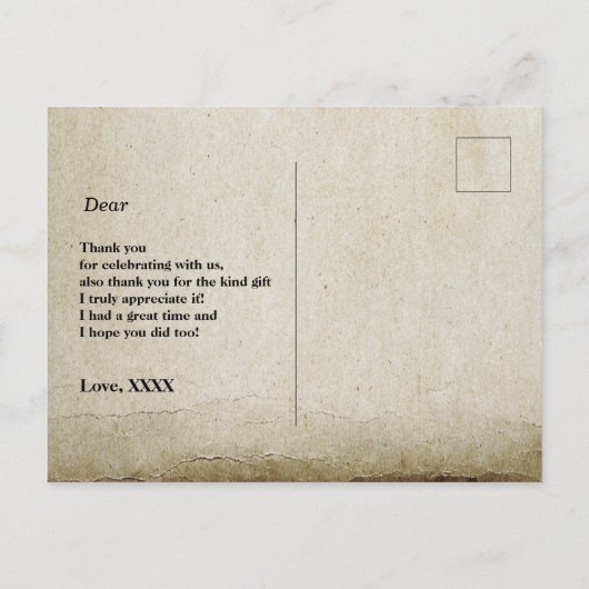 bohoフローラ、花誕生日サンキューカード インビテーションポストカード (裏面)