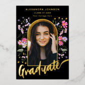 BohoフローラArchフォトスクリプトグラードパーティー金ゴールド 箔招待状 (正面)