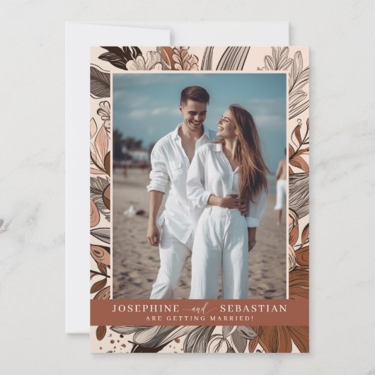 BohoフローラPampas日付の保存 招待状 (裏面)