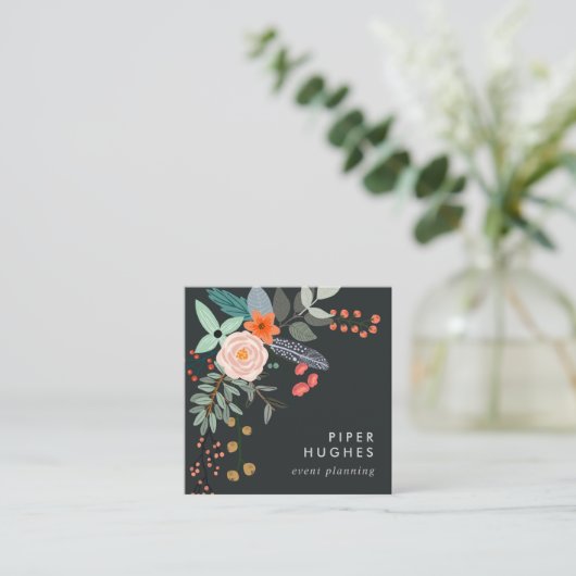 BohoフローラQRコード スクエア名刺 (スタンド正面)