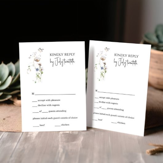 BohoフローラRSVPカード – ミニマリスト植物学 出欠カード