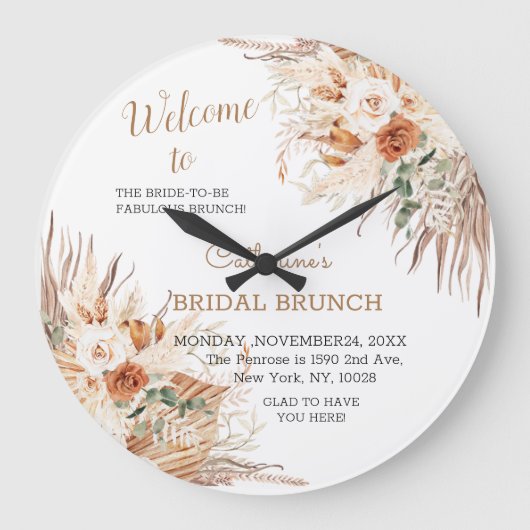 Bohoブライダルシャワーのウェルカムサインウォールクロック ラージ壁時計 (正面)
