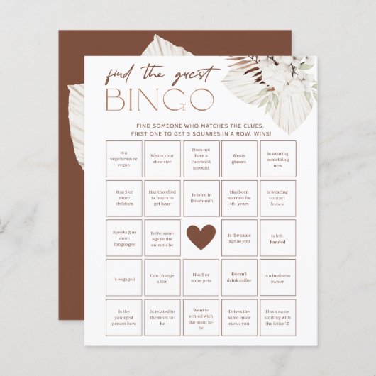 Bohoブライダルシャワーゲーム – ゲストビンゴの検索 (正面/裏面)