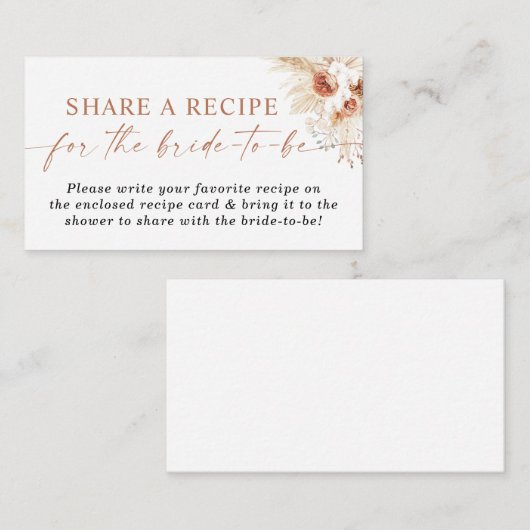 Bohoブライダルシャワーレシピリクエストカード、フローラ エンクロージャーカード (正面/裏面)
