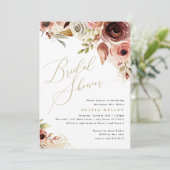 Bohoブライダルシャワー、自然フローラ金ゴールドスクリプト 招待状 (スタンド正面)