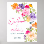 Bohoブライトピンクフローラブライダルシャワーへようこそ ポスター (正面)