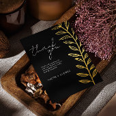 Bohoブラックゴールドフォイルヴィンテージボタニカルサンキュー 箔招待状