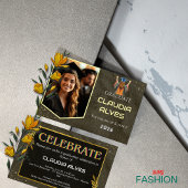 Bohoブラック&金ゴールドヴィンテージと写真卒業 案内状