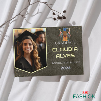 Bohoブラック&金ゴールドヴィンテージと写真卒業 案内状