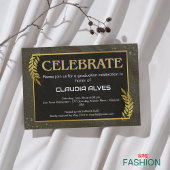 Bohoブラック&金ゴールドヴィンテージと写真卒業 案内状