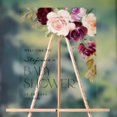 Bohoブルゴーニュと桃の花秋赤ちゃんシャワー アクリルサイン (ニュートラル)