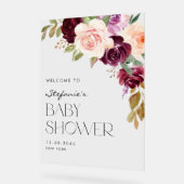 Bohoブルゴーニュと桃の花秋赤ちゃんシャワー アクリルサイン (傾斜)