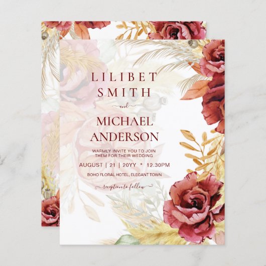 BOHOブルゴーニュバラパンパスグラス結婚ズ (正面/裏面)