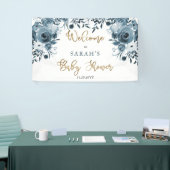 Bohoブルーウォーター色フローラベビーシャワーへようこそ 横断幕 (トレードショー)