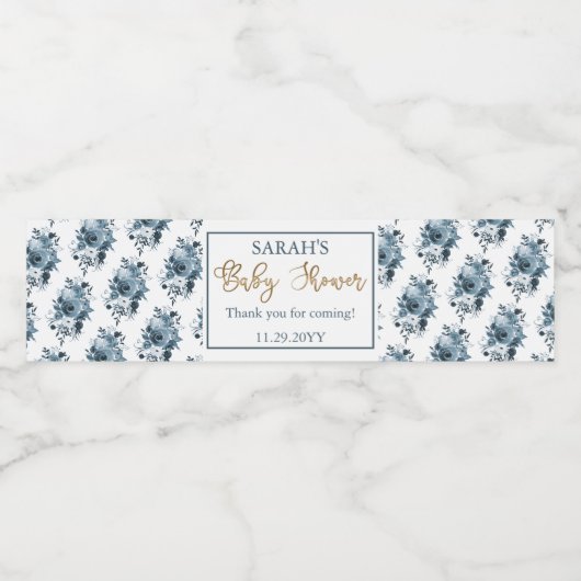 Bohoブルーウォーター色フローラ赤ちゃんシャワーありがとう ペットボトルラベル (シングルラベル)