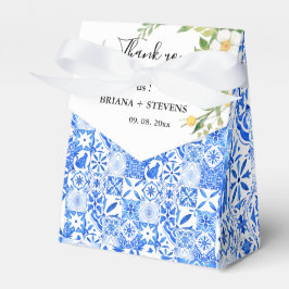 Bohoブルータイルとレモンアーチ結婚の感謝 フェイバーボックス