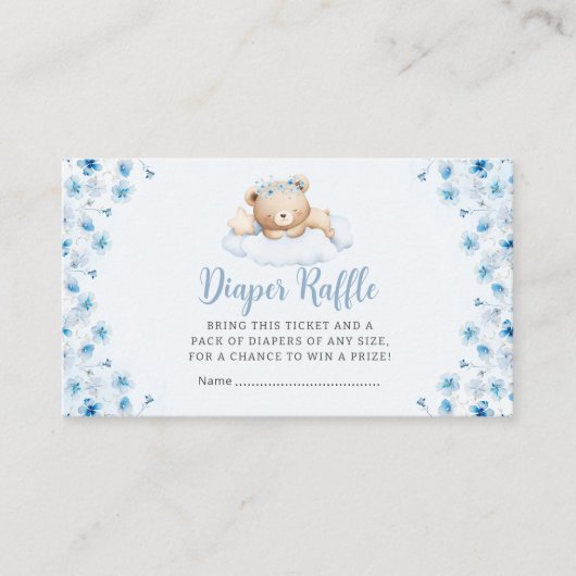 Bohoブルーテディベア赤ちゃんシャワーおむつラッフル エンクロージャーカード (正面)