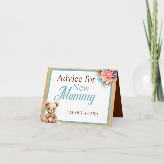 Bohoブルーベアーベビーシャワーアドバイスfor Mommy Table カード (正面)