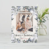 Bohoブルーボタニカルアーチ4写真クリスマス シーズンカード (スタンド正面)