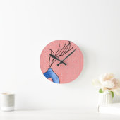 Bohoブルー花瓶ソフトピンクフローラ背景時計 ラウンド壁時計 (ホーム)