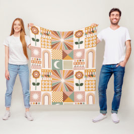 Bohoブロックフローラ フリースブランケット