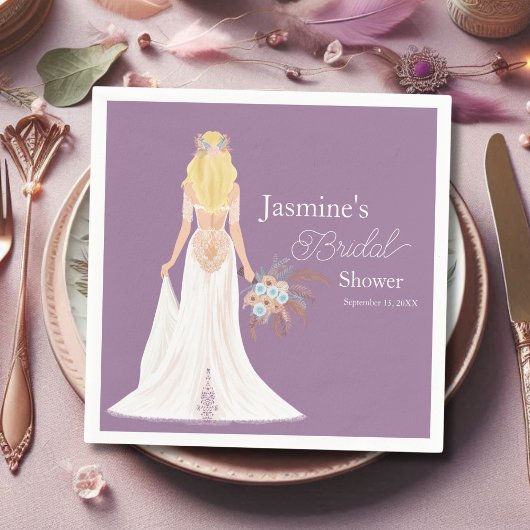 Bohoブロンド花嫁と花 スタンダードカクテルナプキン