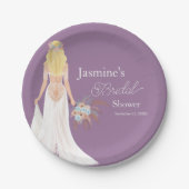 Bohoブロンド花嫁と花 ペーパープレート (正面)