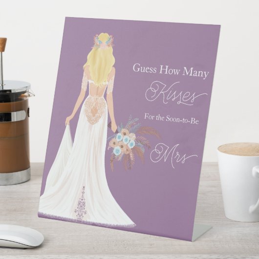 Bohoブロンド髪の花嫁と花どのように多くのキス 台座サイン (インサイチュ)