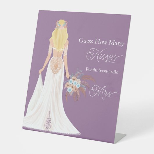 Bohoブロンド髪の花嫁と花どのように多くのキス 台座サイン (正面)