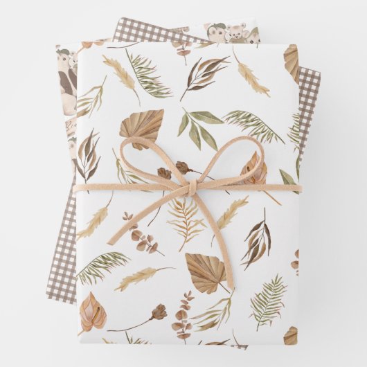 Bohoベアリー待ちクマ家族の赤ちゃんシャワー ラッピングペーパーシート (インサイチュ)