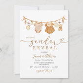 Bohoベア素朴ベビー物干しジェンダーの表示 招待状 (正面)