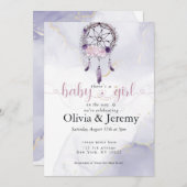 BOHOベビーガールアメジストほこりっぽいバラドリームキャッチャー 招待状 (正面/裏面)