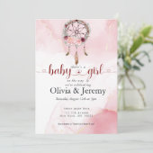 BOHOベビーガールピンクドリームキャッチャー水彩洗剤 招待状 (スタンド正面)