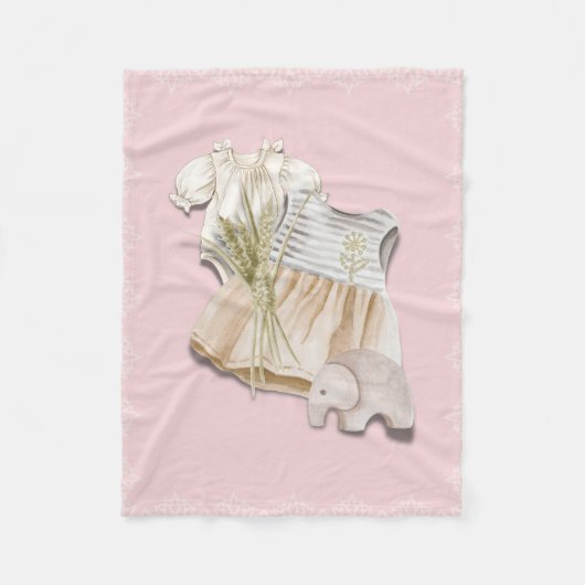 Bohoベビーガール象付き衣装 | ピンク子供部屋 フリースブランケット (正面)