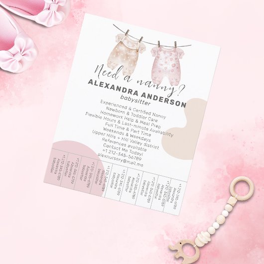 Bohoベビーシッター水彩画サービスのティアオフ チラシ