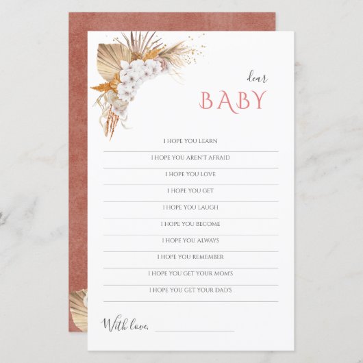 Bohoベビーシャワーゲーム親愛ベビーウィッシュカード (正面/裏面)