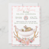 BOHOベビーシャワーコーラルハンモック〔雄ジカの〕枝角フローラ 招待状 (正面)