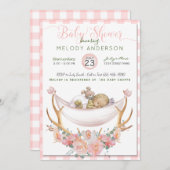 BOHOベビーシャワーコーラルハンモック〔雄ジカの〕枝角フローラ 招待状 (正面/裏面)