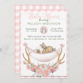 BOHOベビーシャワーコーラルハンモック〔雄ジカの〕枝角フローラ 招待状