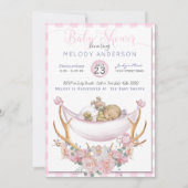 BOHOベビーシャワーピンクハンモック〔雄ジカの〕枝角フローラ 招待状 (正面)