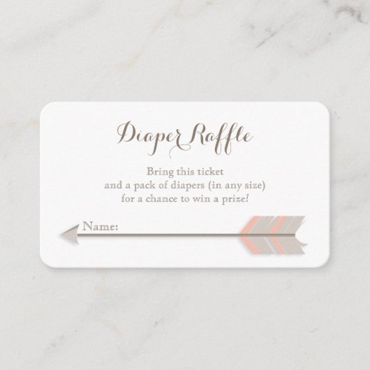 Bohoベビーシャワーピンク&グレイおむつラッフルチケット エンクロージャーカード (正面)
